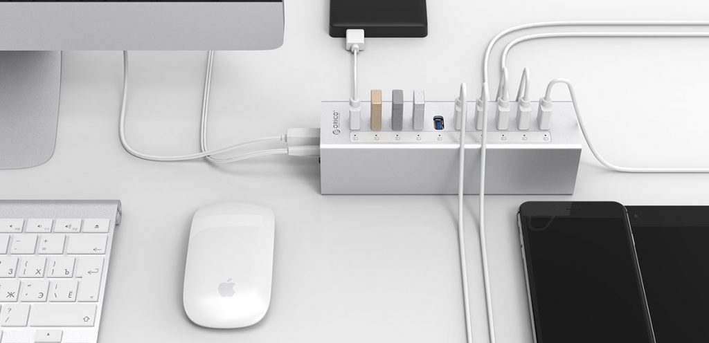هاب 10 پورت USB 3.0 آلومینیومی با آداپتور