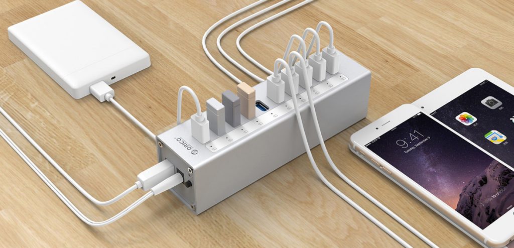 هاب 10 پورت USB 3.0 آلومینیومی با آداپتور