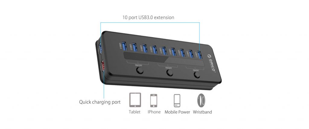 هاب 10 پورت USB 3.0 با 1 پورت شارژ