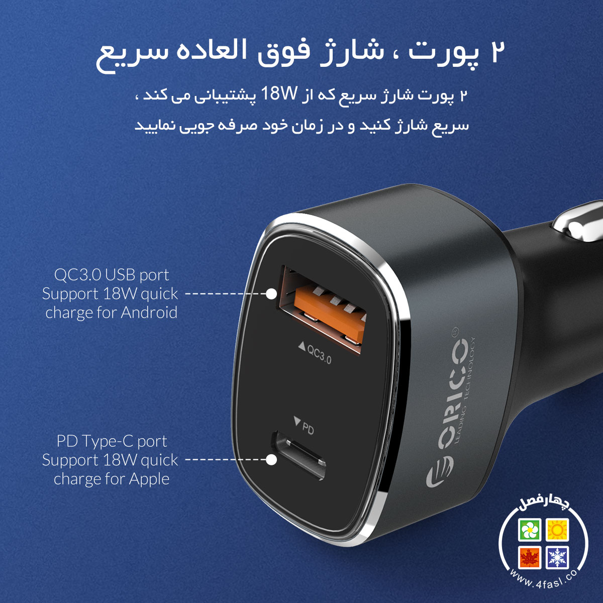 بهترین شارژر فندکی 2 پورت بازار شارژ سریع