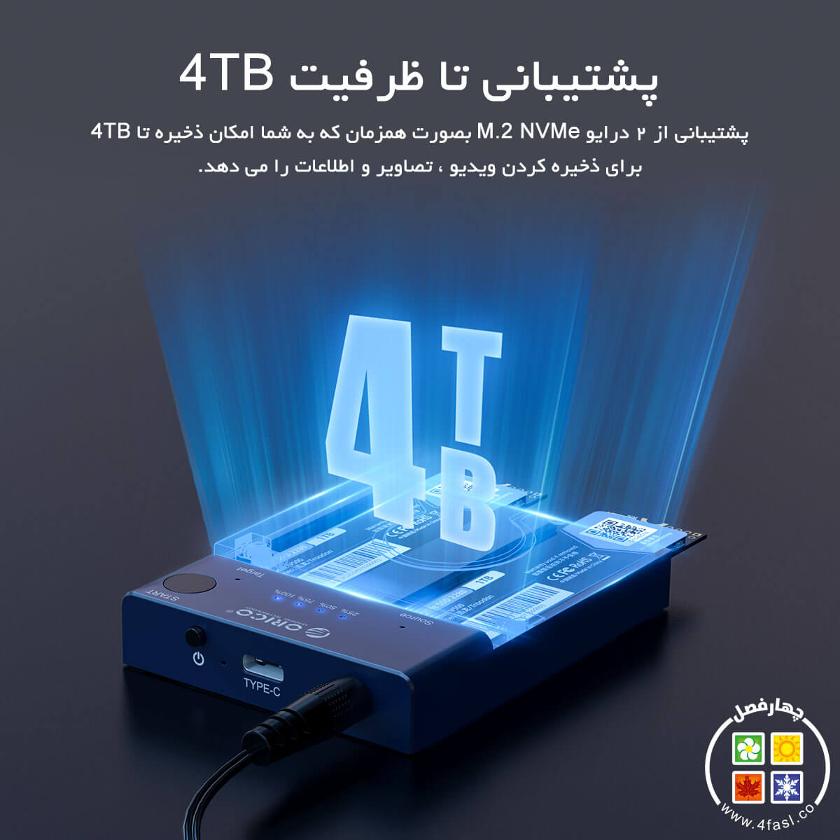 پشتیبانی تا 4TB داک SSD NVMe M.2 کپی کننده ORICO M2P2-C3-C