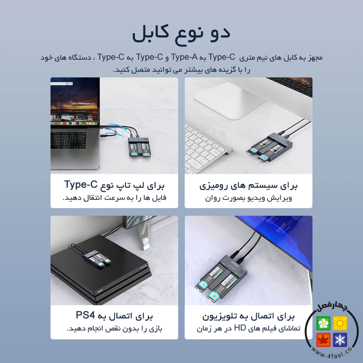 کابل مختلف داک SSD NVMe M.2 کپی کننده ORICO M2P2-C3-C
